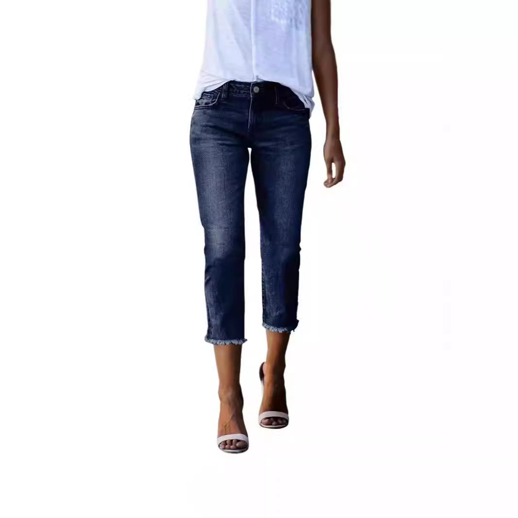 Jean slim extensible rétro tendance pour femme