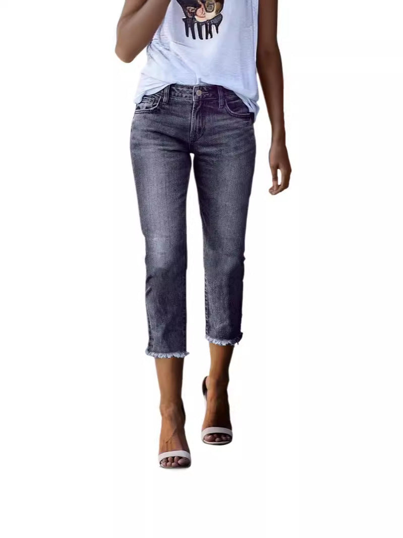 Jean slim extensible rétro tendance pour femme