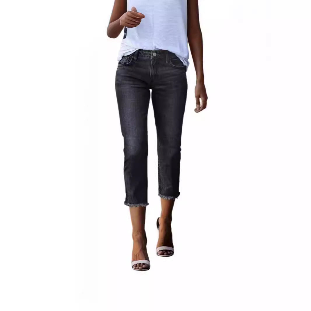 Jean slim extensible rétro tendance pour femme