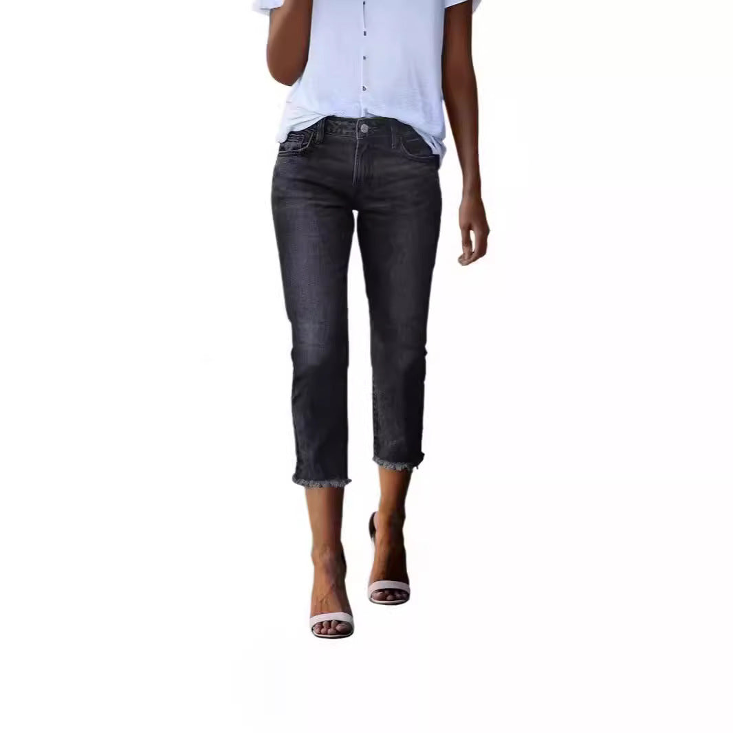 Jean slim extensible rétro tendance pour femme