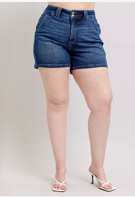 Short en jean taille haute à double boucle pour femme, nouvelle collection été