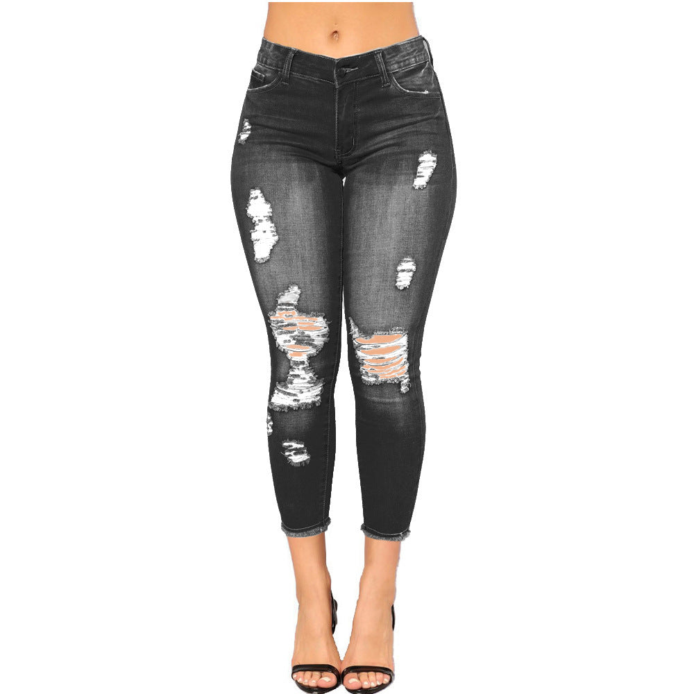 Pantalon moulant en jean déchiré pour femme