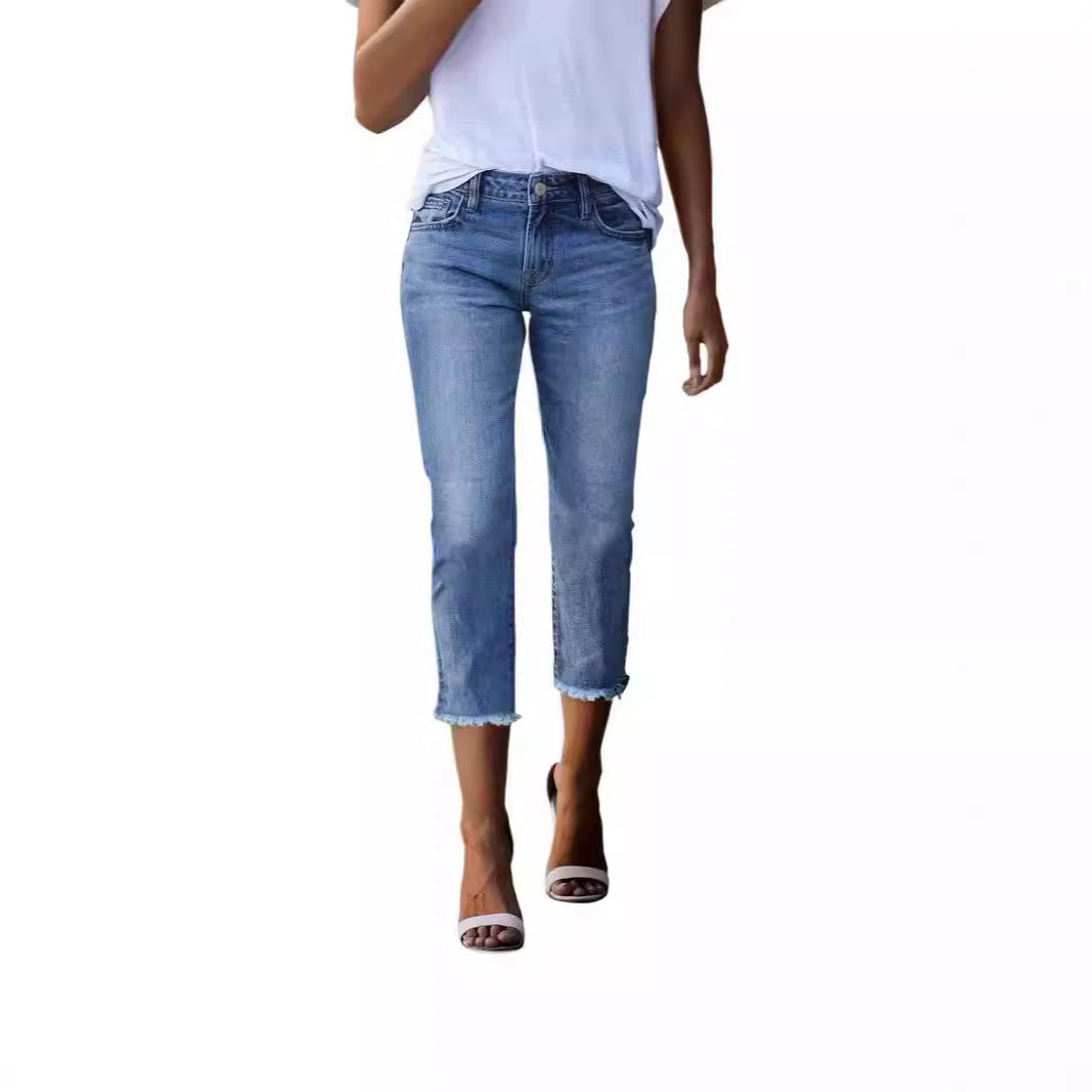 Jean slim extensible rétro tendance pour femme