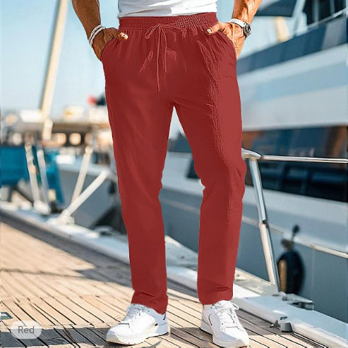 Pantalon d'été pour homme, taille élastique, coupe droite