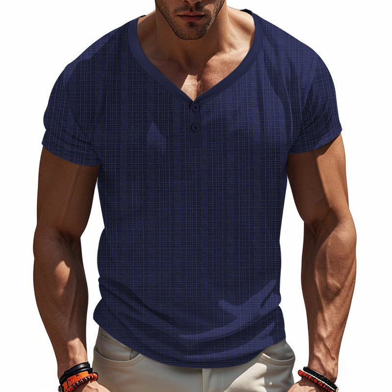 T-shirt d'été à col en V et manches courtes pour homme, ample et respirant