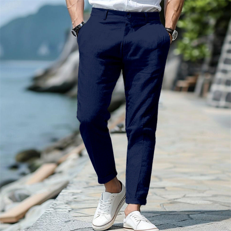 Pantalon d'été en lin pour homme, coupe droite
