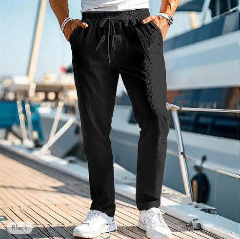 Pantalon d'été pour homme, taille élastique, coupe droite