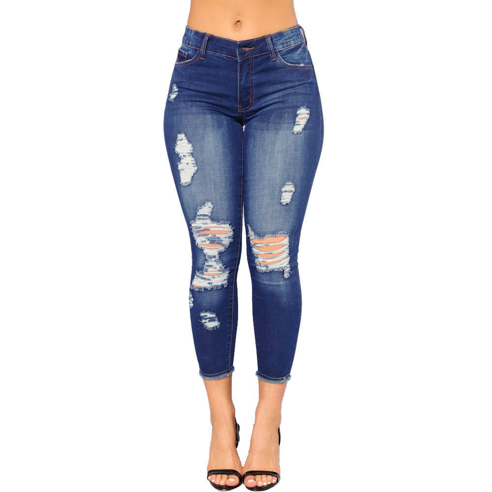 Pantalon moulant en jean déchiré pour femme