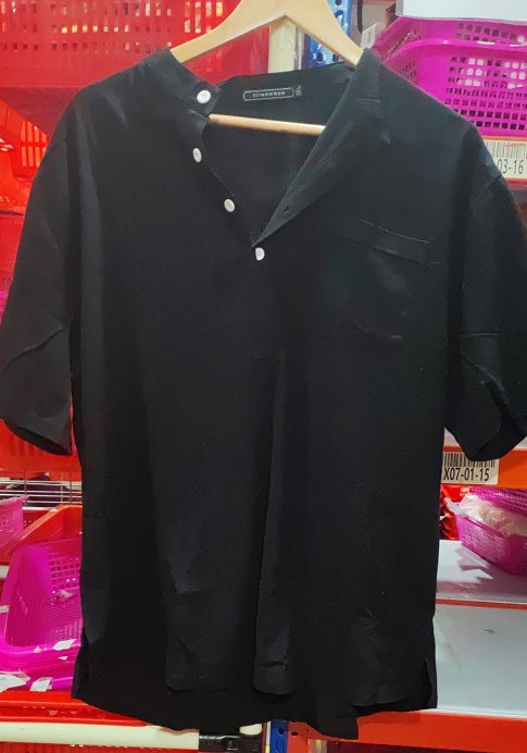 Chemise décontractée en lin de couleur unie, col en V pour hommes