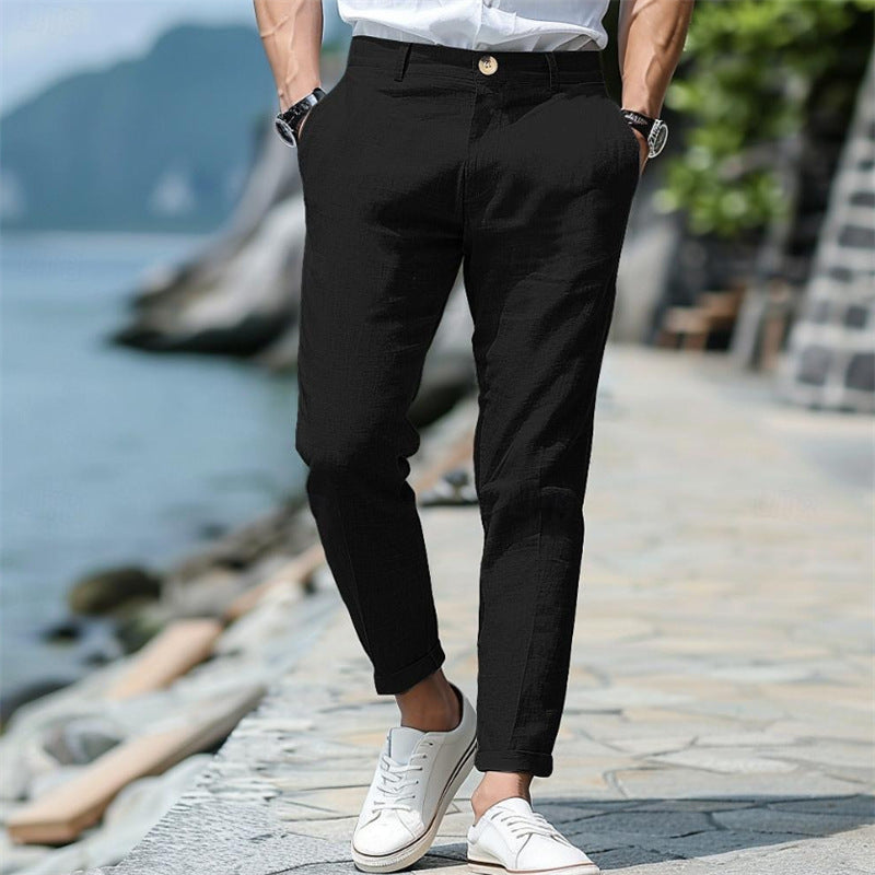 Pantalon d'été en lin pour homme, coupe droite