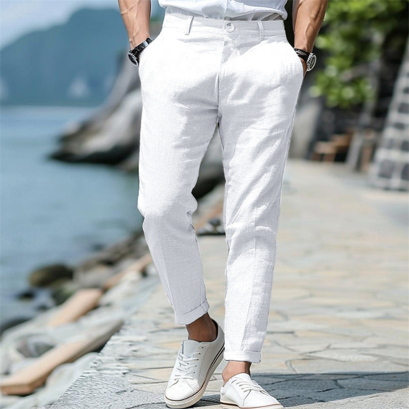 Pantalon d'été en lin pour homme, coupe droite