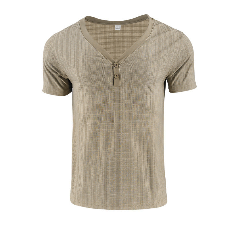 T-shirt d'été à col en V et manches courtes pour homme, ample et respirant