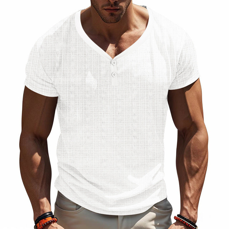 T-shirt d'été à col en V et manches courtes pour homme, ample et respirant