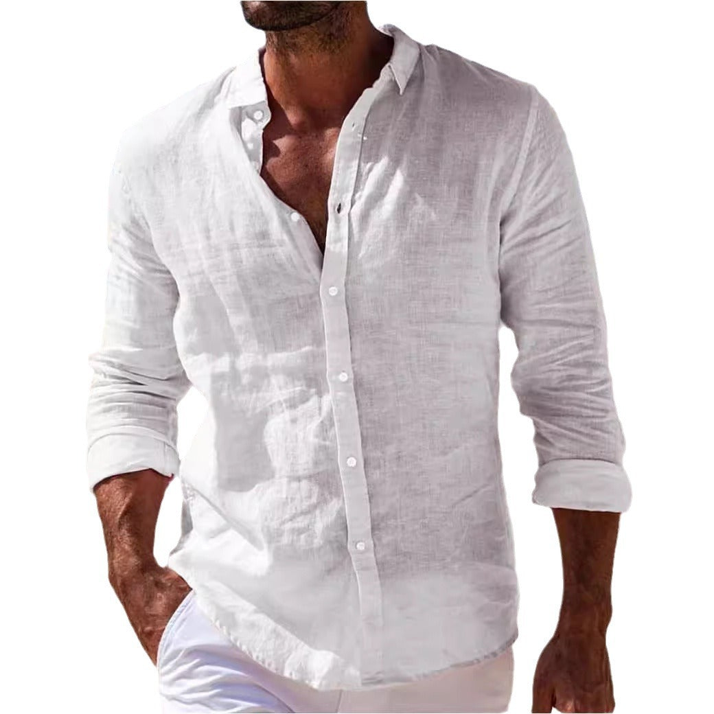 Chemise décontractée en coton et lin pour homme