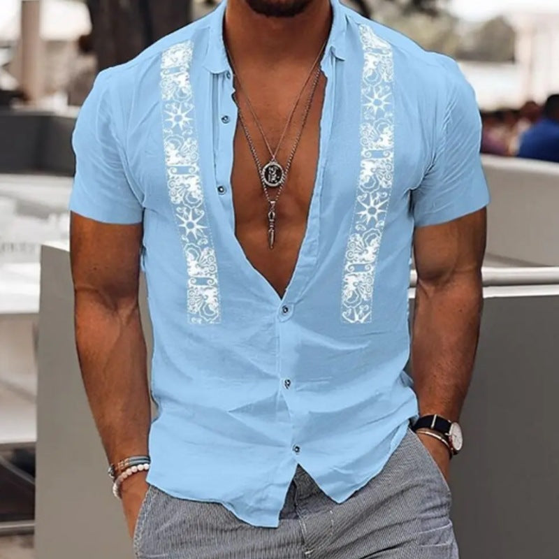Chemise hawaïenne à rayures pour homme, manches courtes