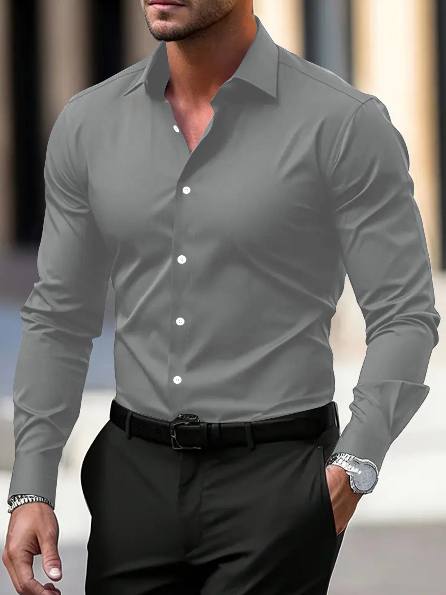 Chemise homme à manches longues, coupe cintrée