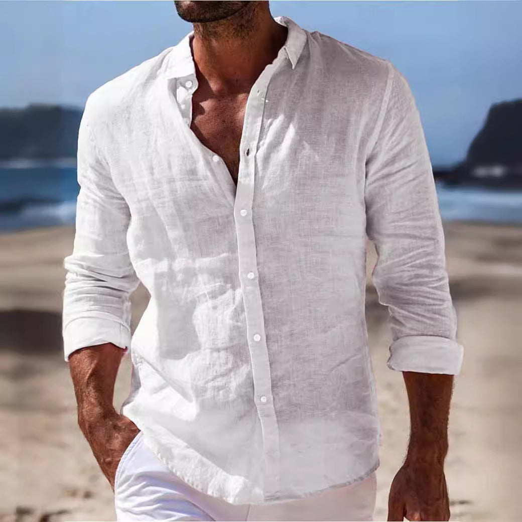 Chemise décontractée en coton et lin pour homme
