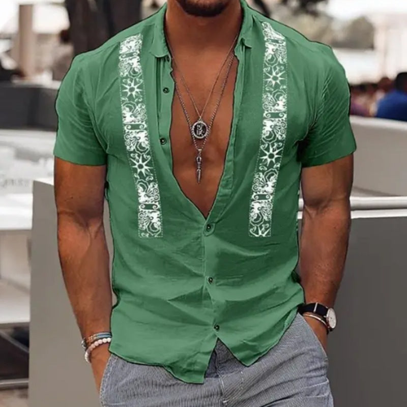 Chemise hawaïenne à rayures pour homme, manches courtes