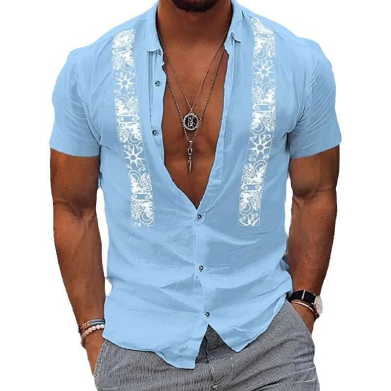 Chemise hawaïenne à rayures pour homme, manches courtes