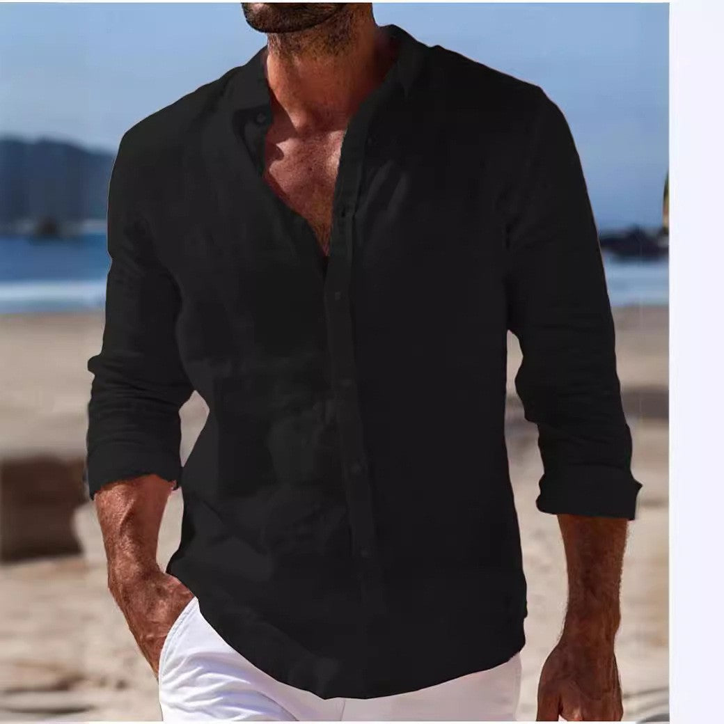 Chemise décontractée en coton et lin pour homme