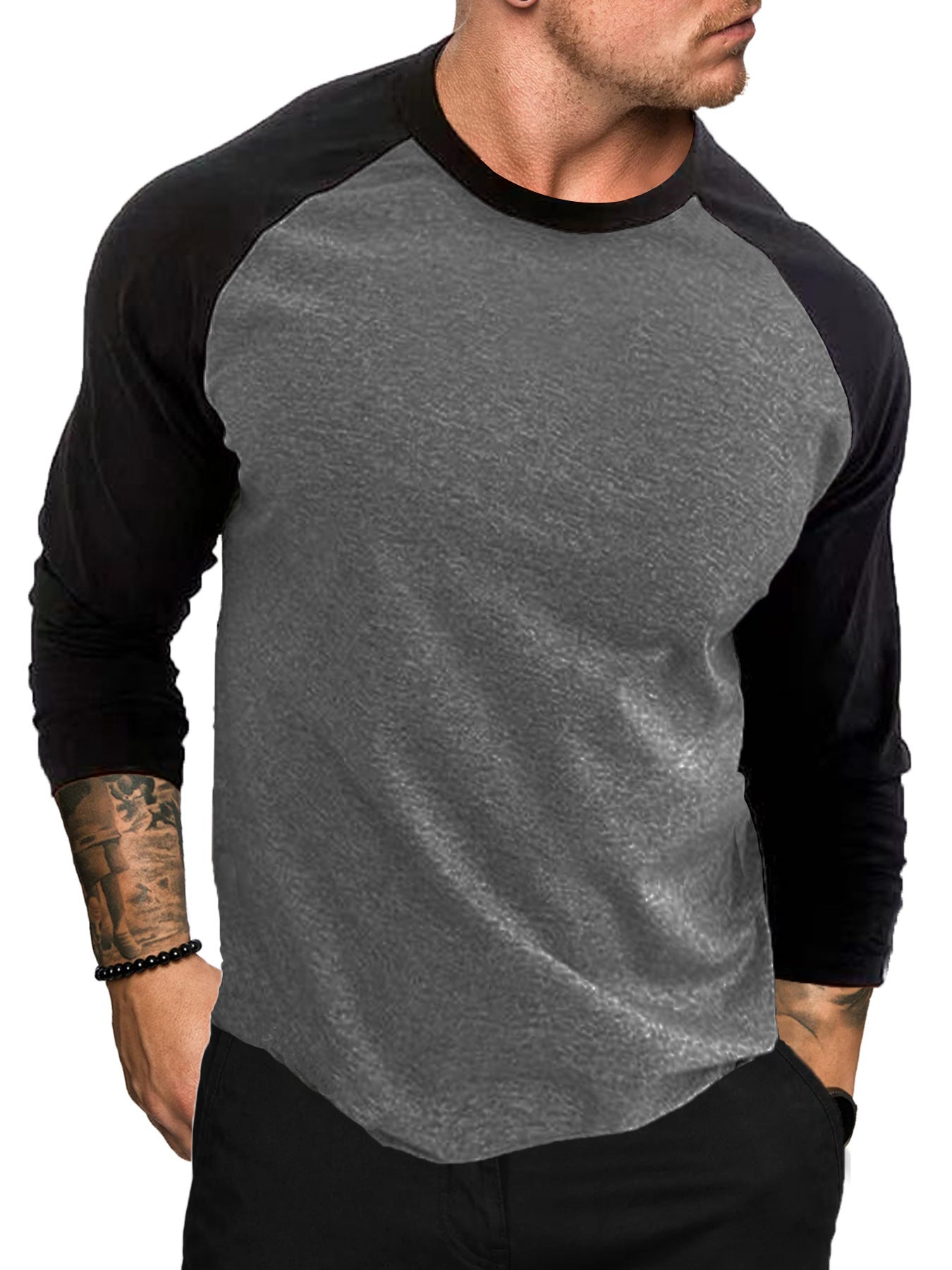 T-shirt à col rond et manches longues pour homme, style décontracté et respirant