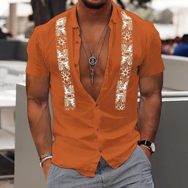 Chemise hawaïenne à rayures pour homme, manches courtes