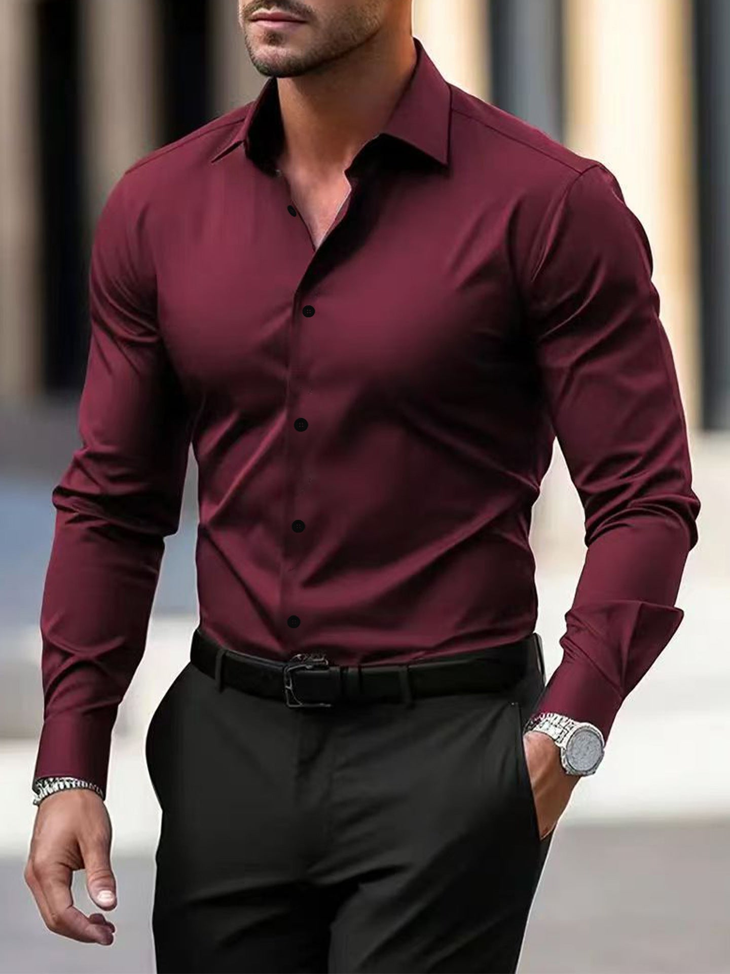 Chemise homme à manches longues, coupe cintrée