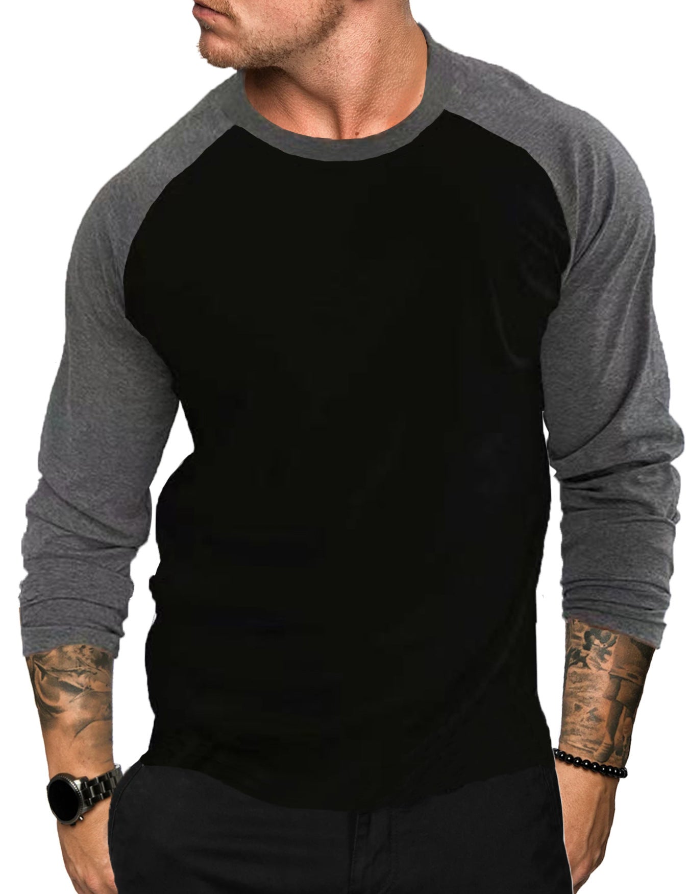 T-shirt à col rond et manches longues pour homme, style décontracté et respirant