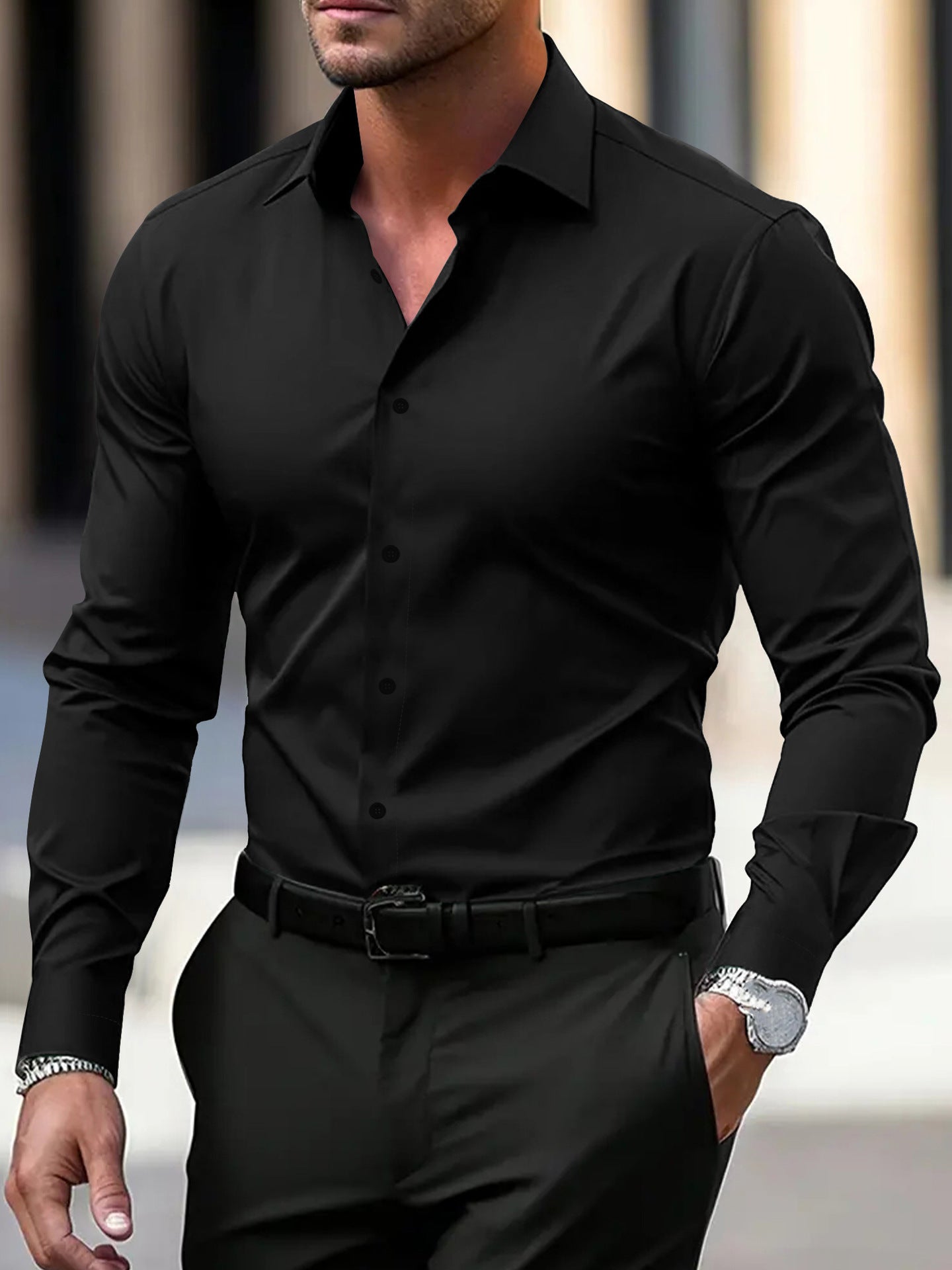 Chemise homme à manches longues, coupe cintrée