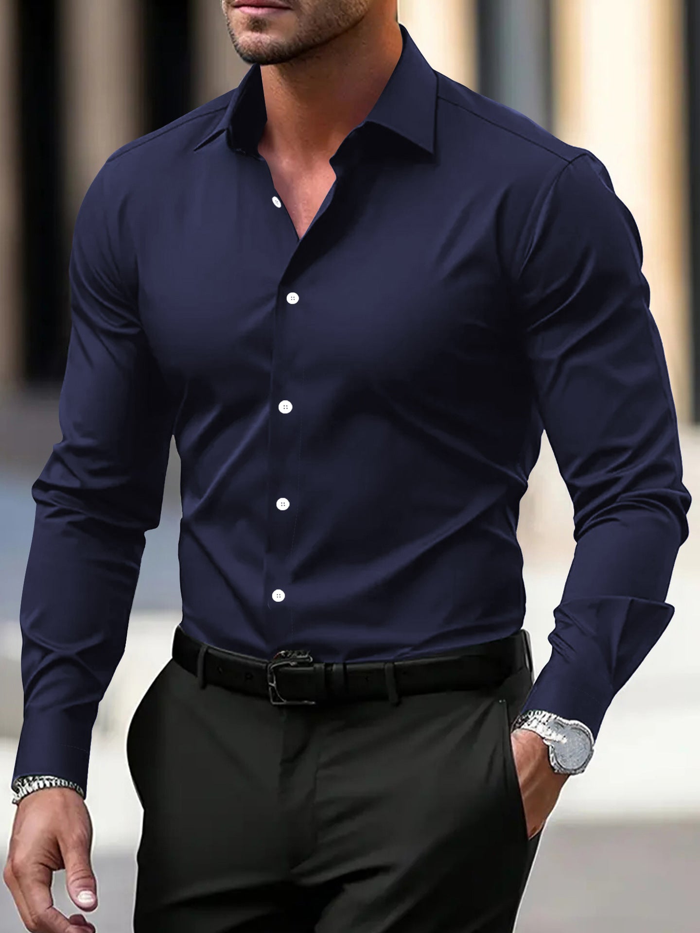 Chemise homme à manches longues, coupe cintrée
