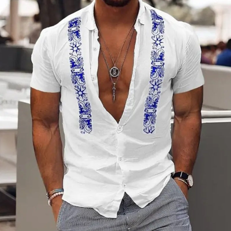 Chemise hawaïenne à rayures pour homme, manches courtes