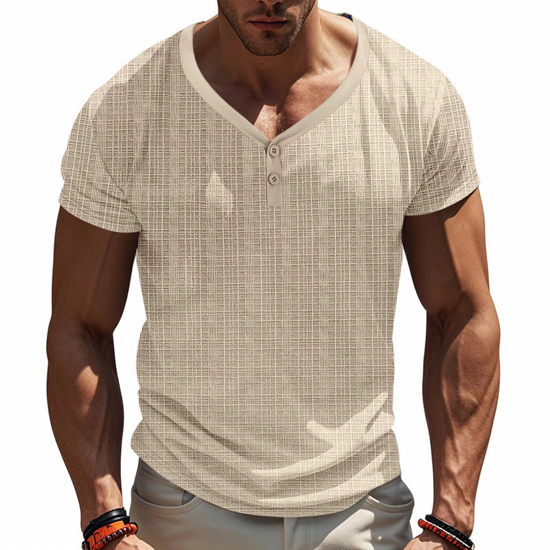 T-shirt d'été à col en V et manches courtes pour homme, ample et respirant