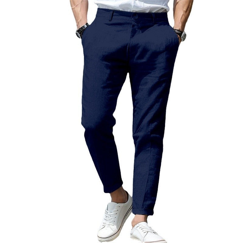 Pantalon d'été en lin pour homme, coupe droite