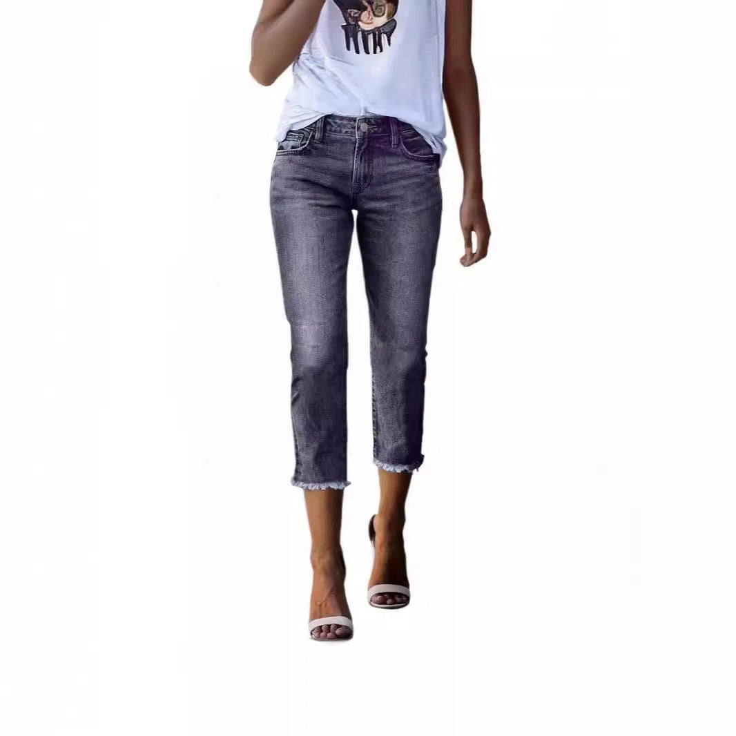 Jean slim extensible rétro tendance pour femme