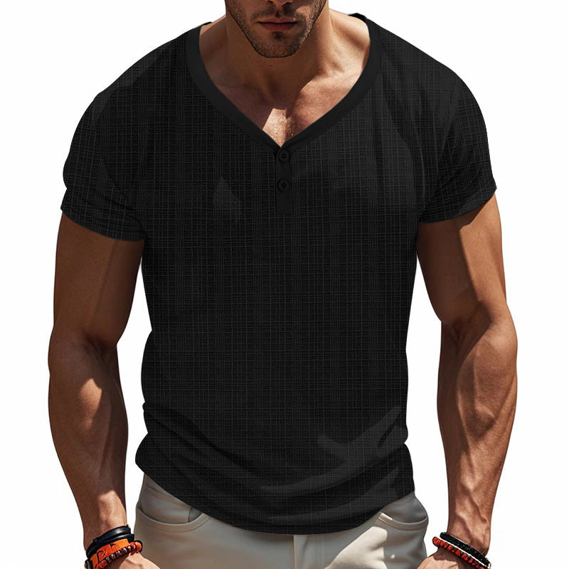 T-shirt d'été à col en V et manches courtes pour homme, ample et respirant