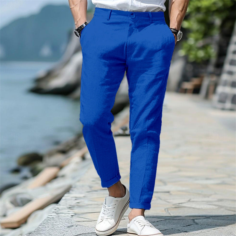 Pantalon d'été en lin pour homme, coupe droite