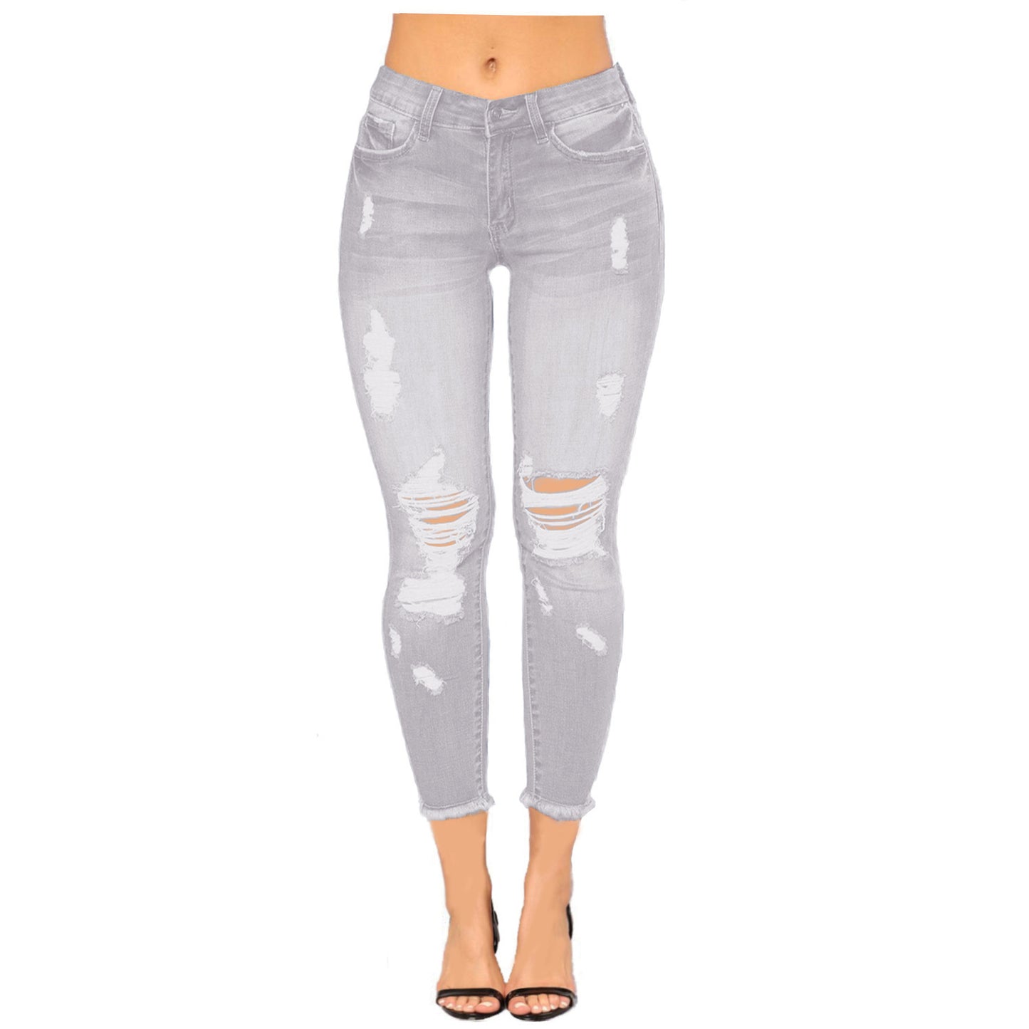 Pantalon moulant en jean déchiré pour femme
