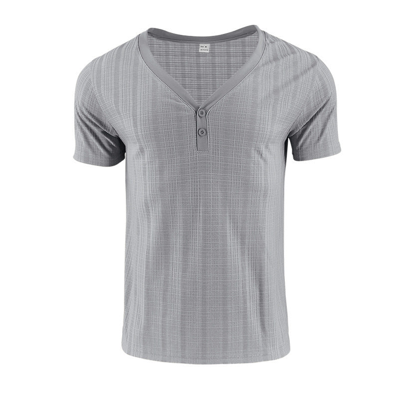 T-shirt d'été à col en V et manches courtes pour homme, ample et respirant