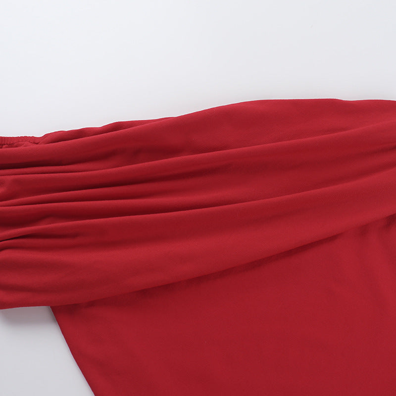 Haut femme plissé ajusté à épaules obliques