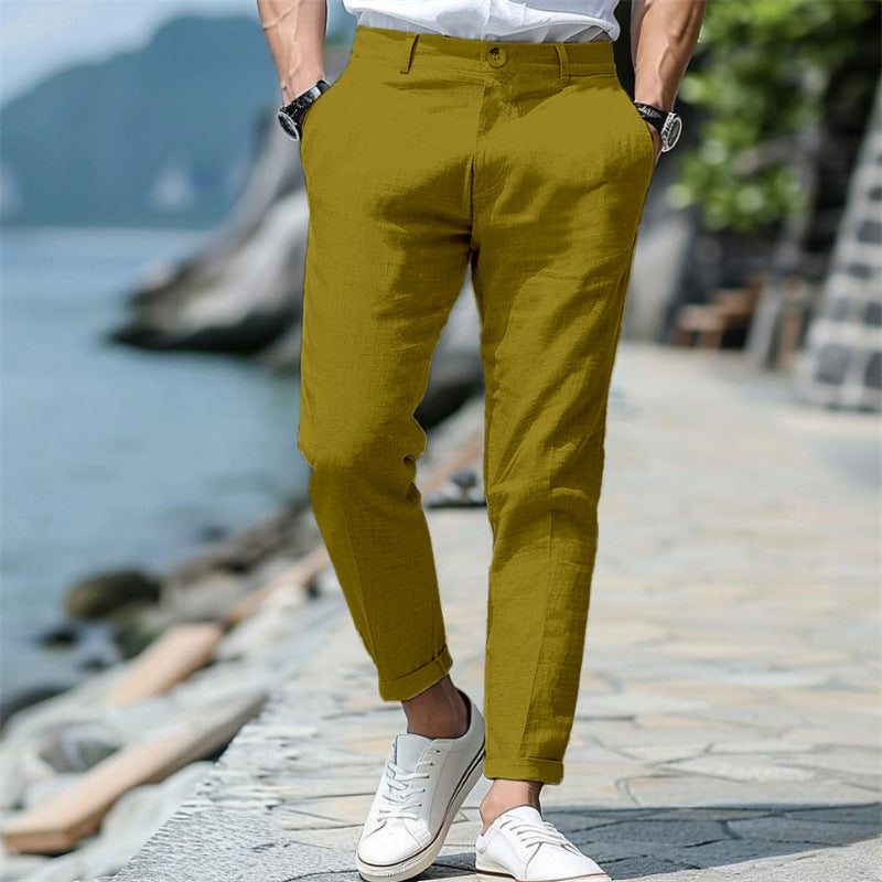 Pantalon d'été en lin pour homme, coupe droite