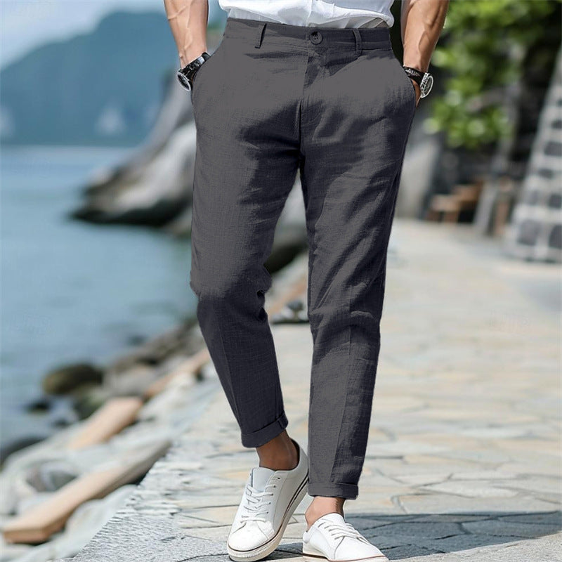 Pantalon d'été en lin pour homme, coupe droite