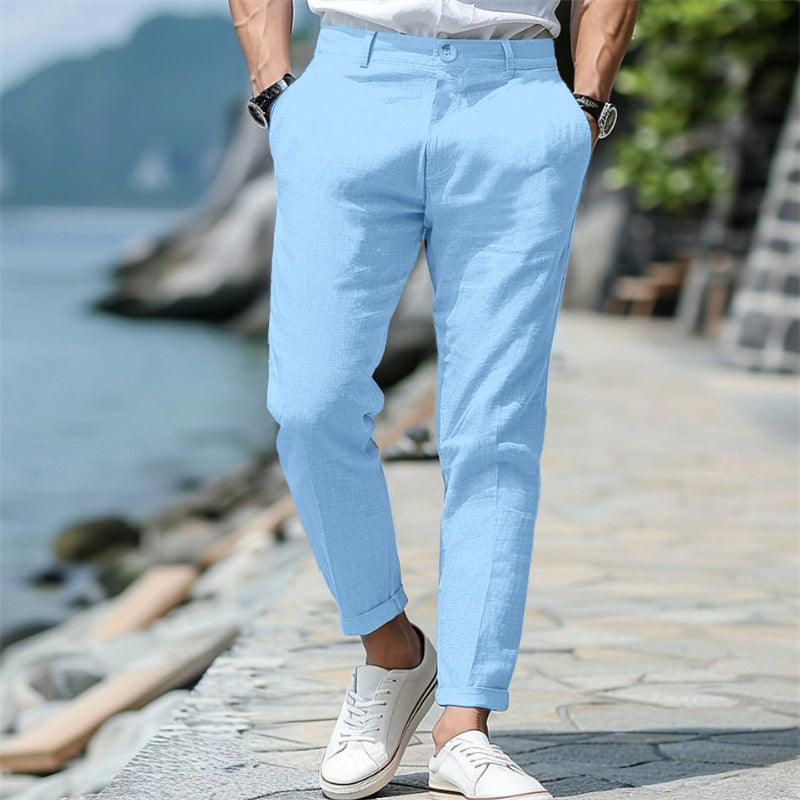 Pantalon d'été en lin pour homme, coupe droite