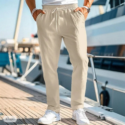 Pantalon d'été pour homme, taille élastique, coupe droite