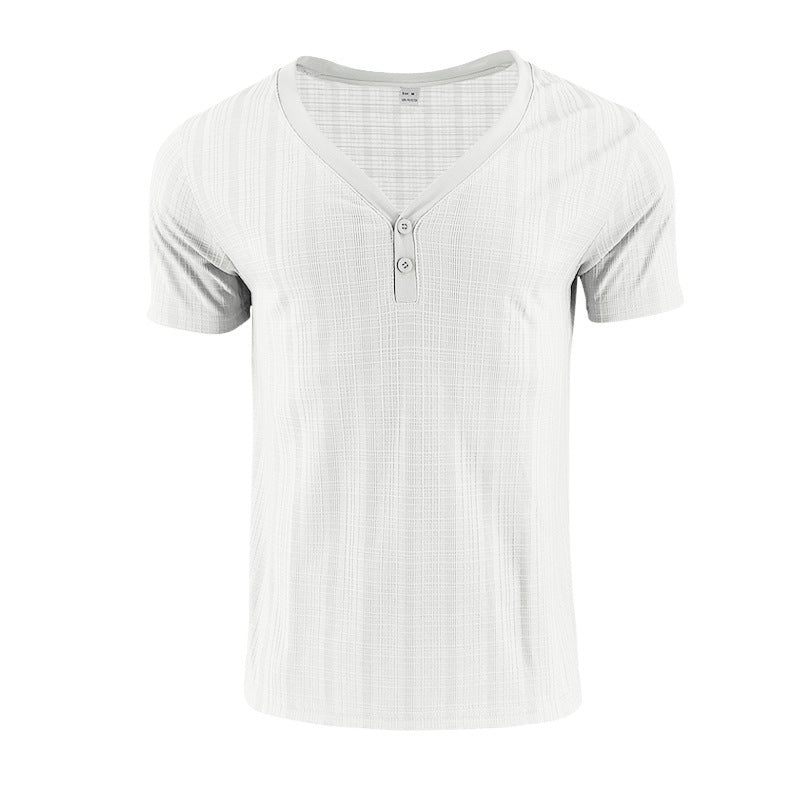 T-shirt d'été à col en V et manches courtes pour homme, ample et respirant