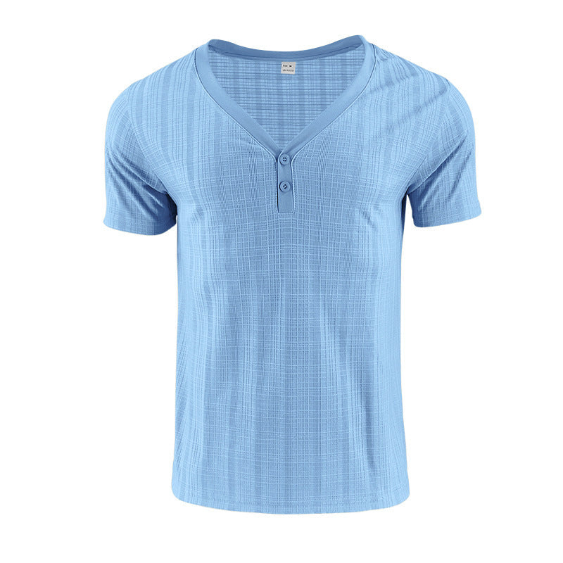 T-shirt d'été à col en V et manches courtes pour homme, ample et respirant