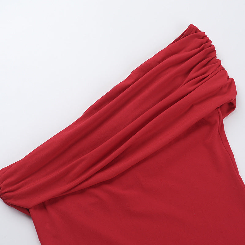 Haut femme plissé ajusté à épaules obliques