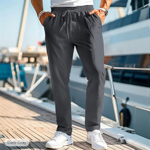 Pantalon d'été pour homme, taille élastique, coupe droite