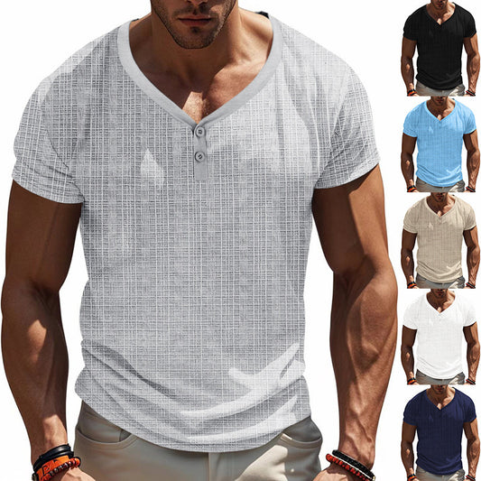 T-shirt d'été à col en V et manches courtes pour homme, ample et respirant