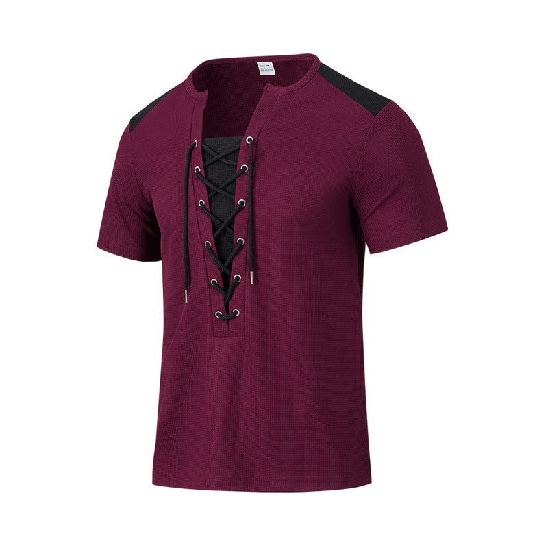 Pull d'été décontracté à manches courtes et col rond avec coutures multicolores