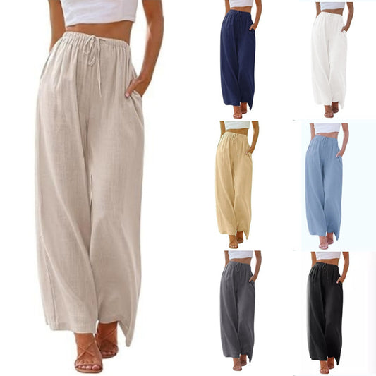 Pantalon décontracté léger à taille élastique avec cordon de serrage et poches pour femme